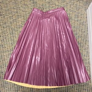 Faux leather maroon pleated midi skirt